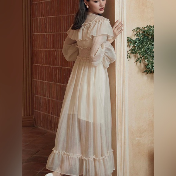 Elegant Cream Chiffon Dress - Picture 3 of 7